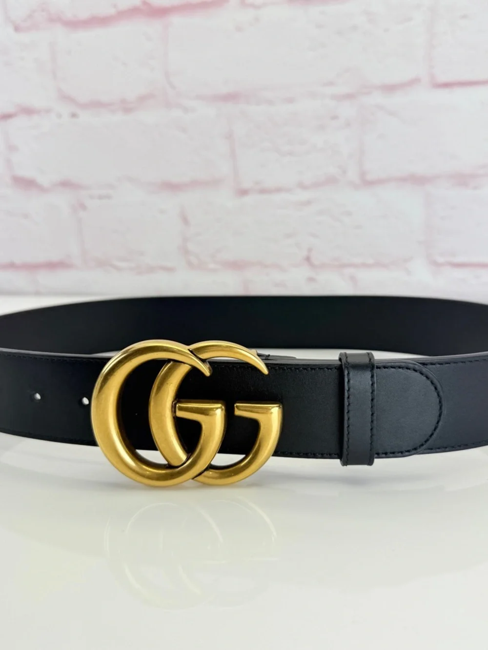 Gucci 2015 Re Edition Wide Leather Belt Gg Double Marmont Black 400593 75/30